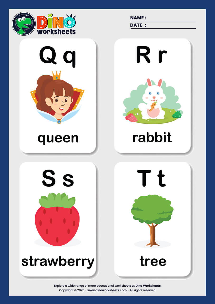 A to Z Alphabets Flashcards for Kids- Dino Worksheets