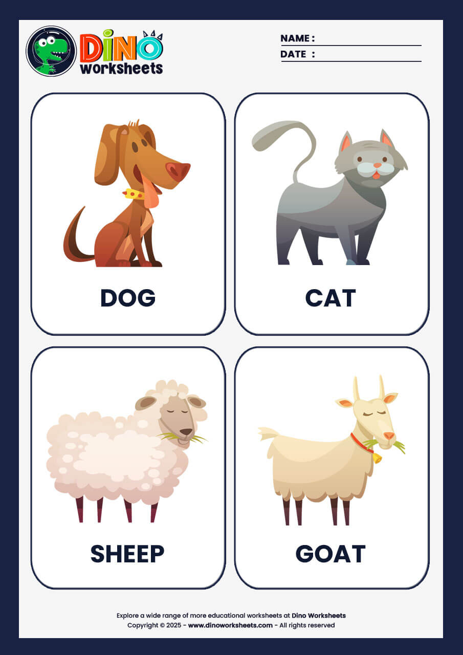 Farm Animals Flashcards for Kids- Dino Worksheets