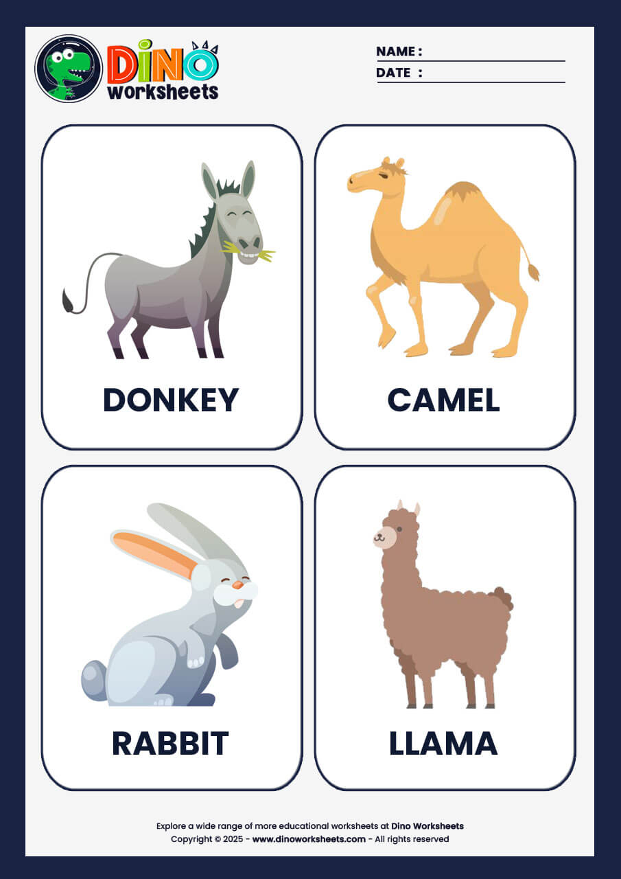 Farm Animals Flashcards for Kids- Dino Worksheets