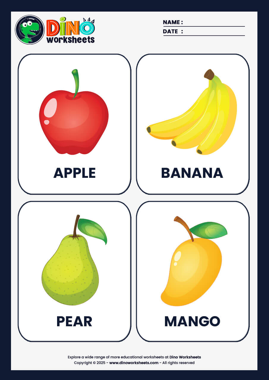 Fruits Flashcards for Kids - Dino Worksheets