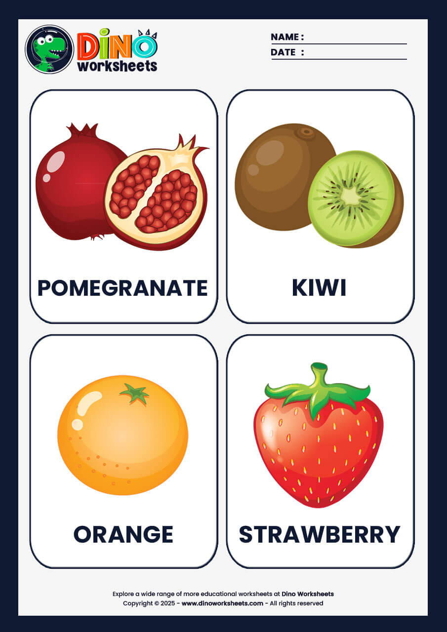 Fruits Flashcards for Kids - Dino Worksheets