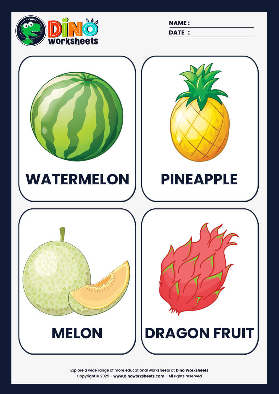 Fruits Flashcards for Kids - Dino Worksheets