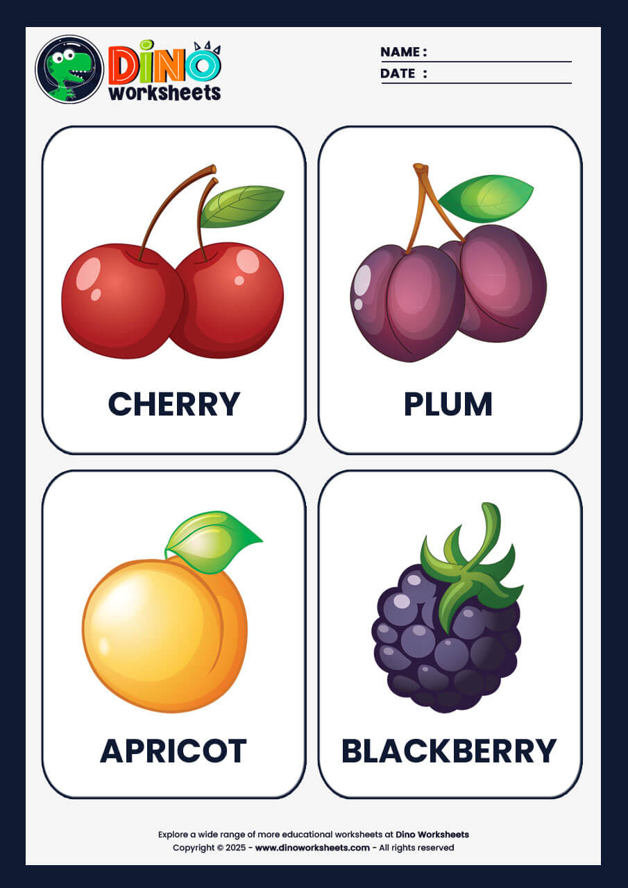Fruits Flashcards for Kids - Dino Worksheets