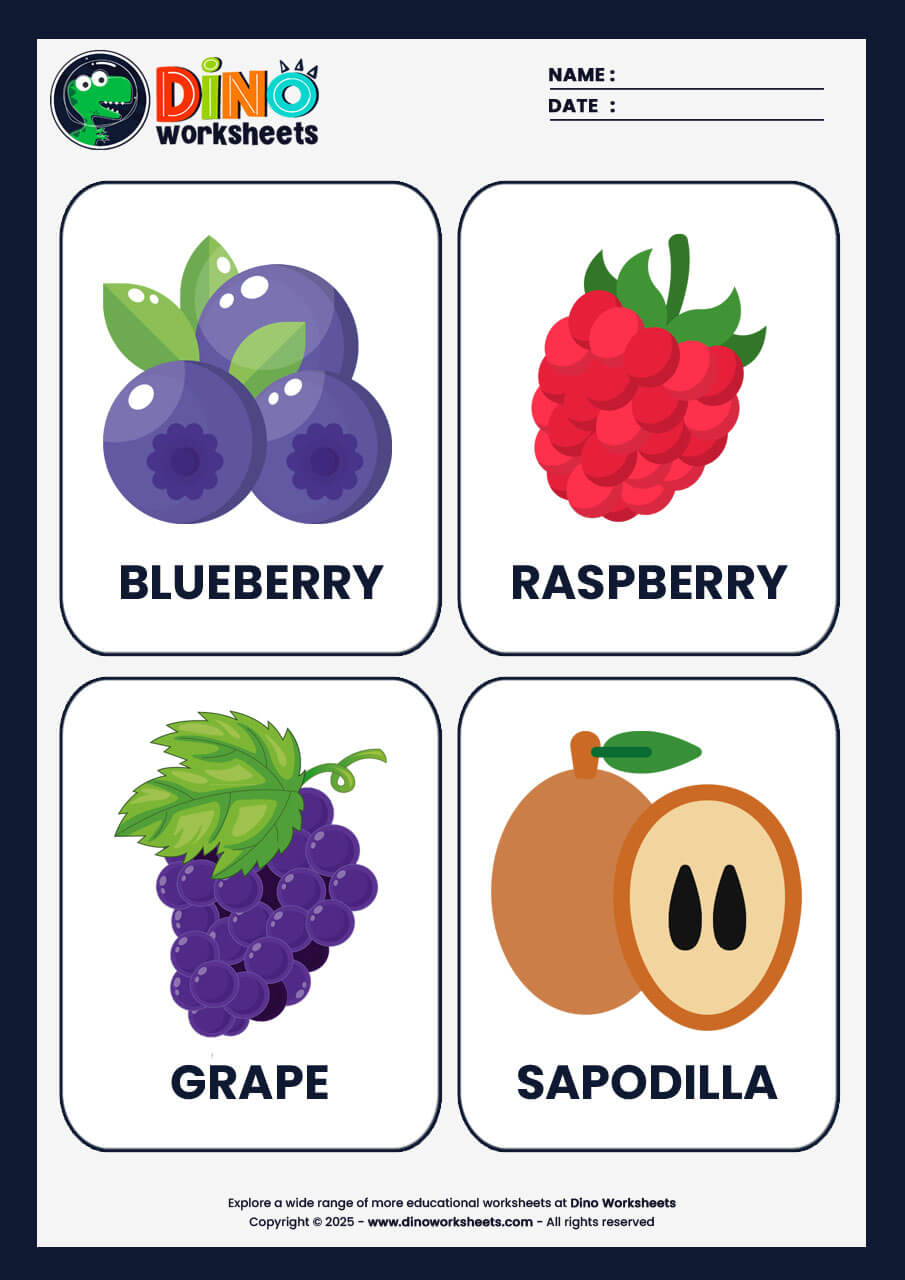 Fruits Flashcards for Kids - Dino Worksheets