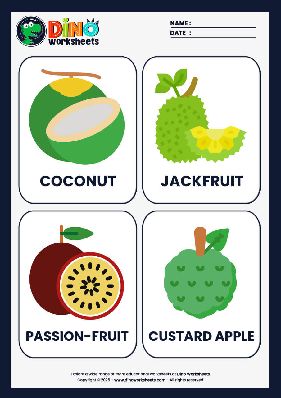 Fruits Flashcards for Kids - Dino Worksheets