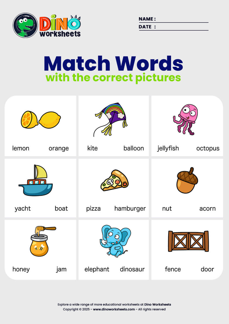 Match word with picture English Worksheets - Dino Worksheets