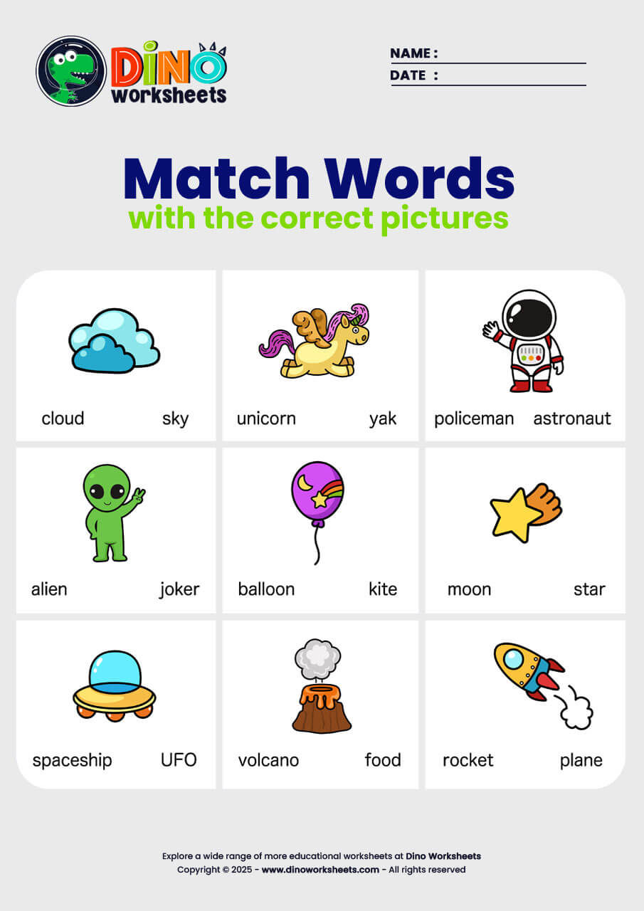 Match word with picture English Worksheets - Dino Worksheets