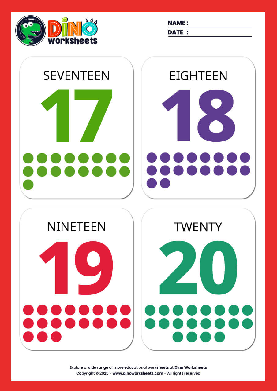 Learn to count 1 to 20 Flashcards for Kids