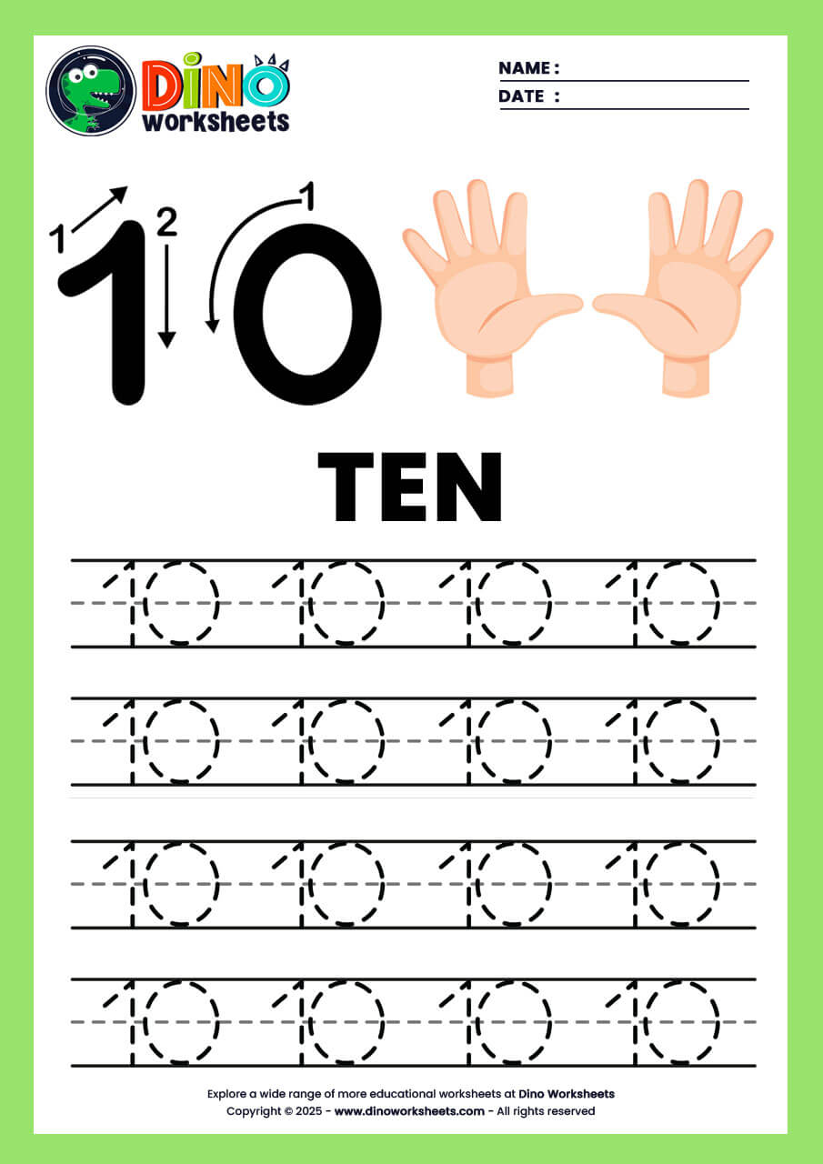 Math Numbers 1 to 10 Tracing Worksheets
