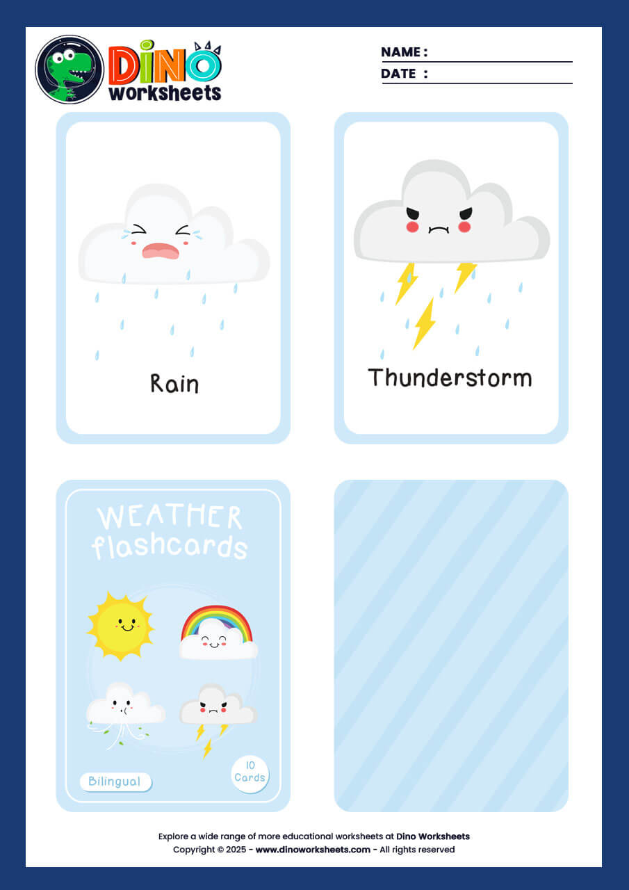 Weather Flashcards for Kids- Dino Worksheets