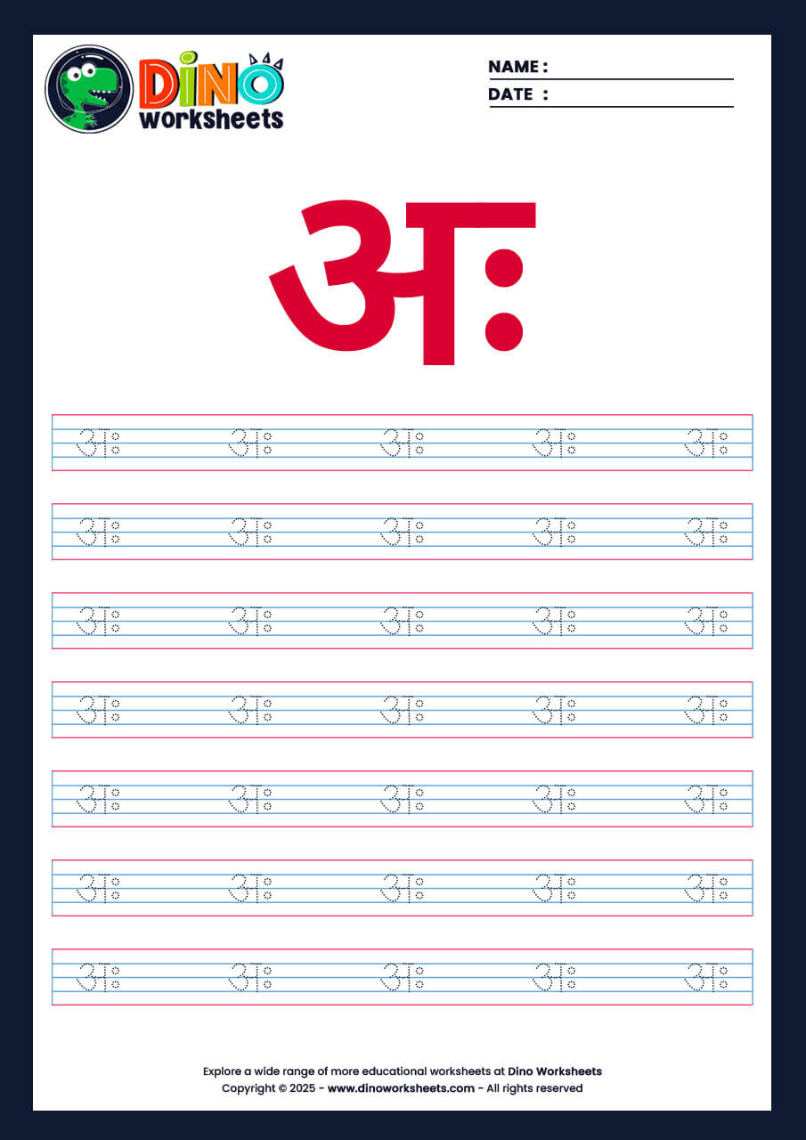Hindi Letter Varnamala Tracing Worksheets