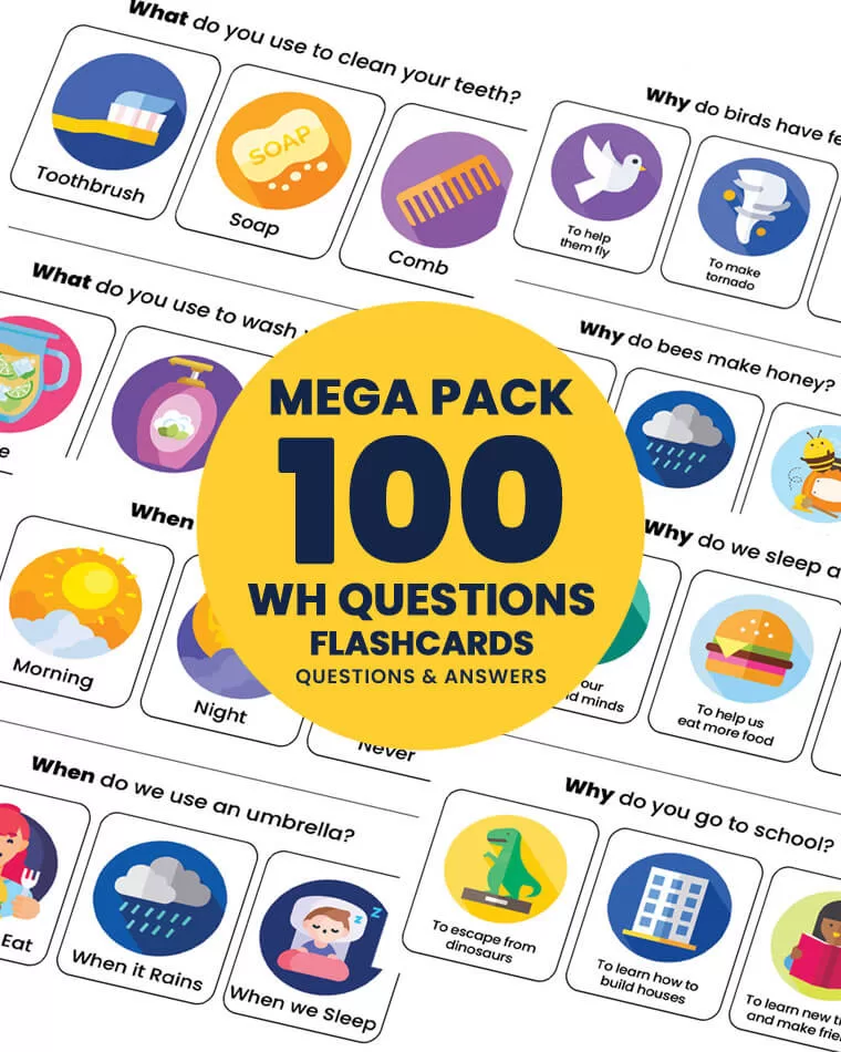 WH Questions Printable Flashcards for Kids - 100 Questions - Image 2